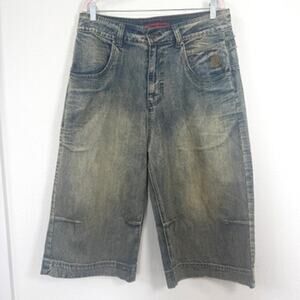 JADED LONDON Y2K Baggy Bermuda Denim Shorts Blue Distressed Jeans 36 Men’s